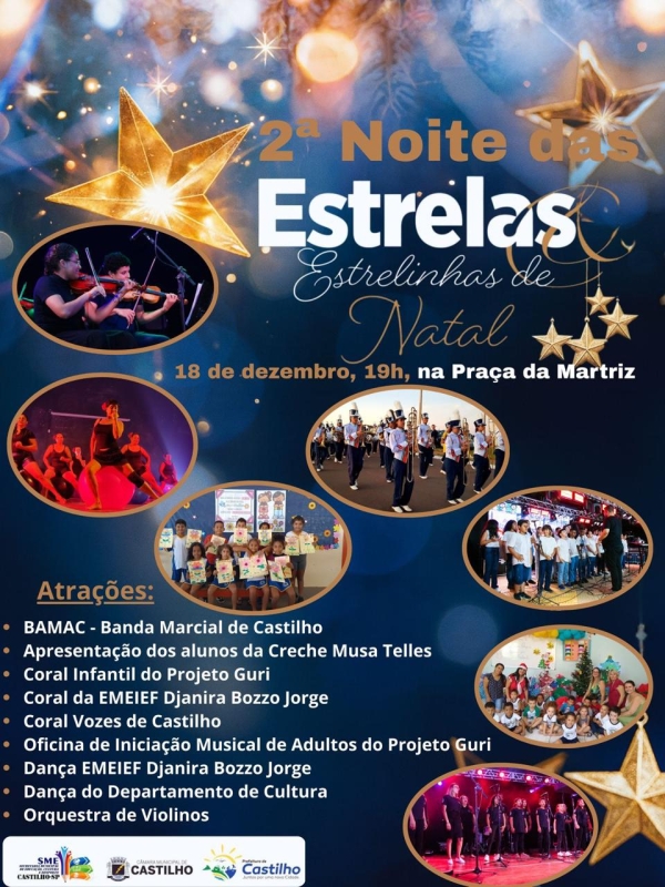 NOITE DAS ESTRELAS EM CASTILHO REÚNE 10 ATRAÇÕES NA PRAÇA DA MATRIZ