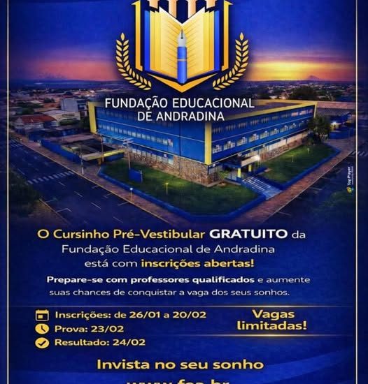 CURSINHO PRÉ-VESTIBULAR GRATUITO: INSCRIÇÕES ABERTAS
