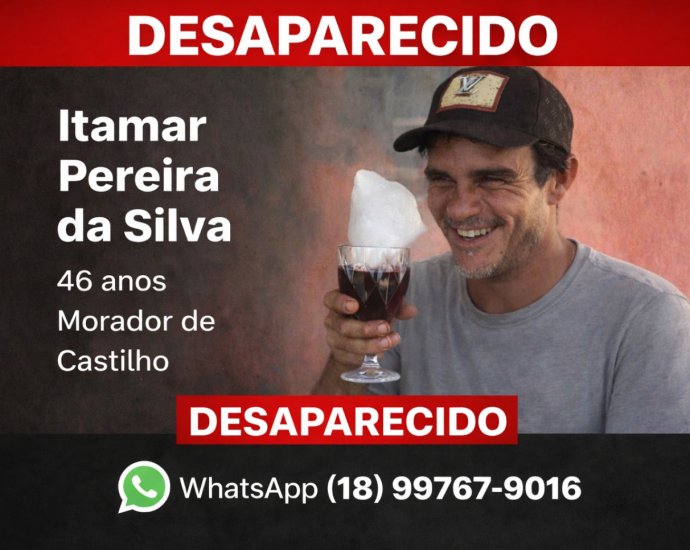 Família de Castilho (SP) busca por morador desaparecido Itamar Pereira da Silva