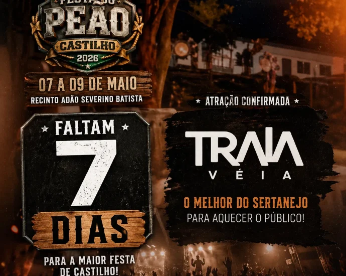 Faltam 7 dias para a Festa do Peão em Castilho 2026 e Traia Véia entra na programação musical