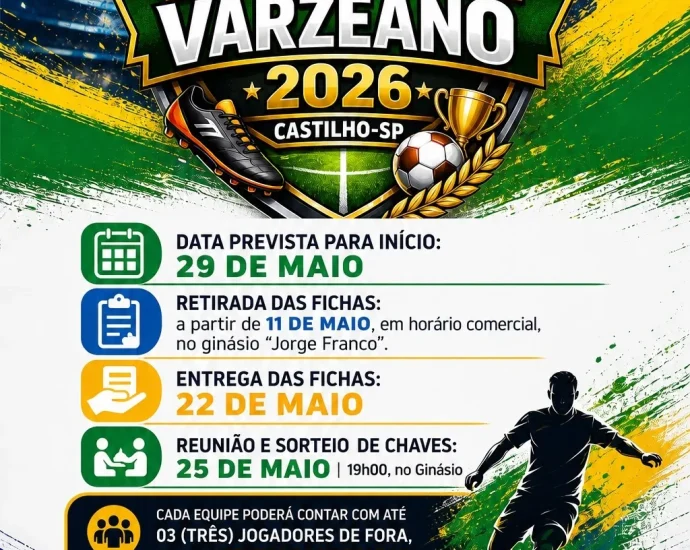 Campeonato Varzeano de Castilho 2026 abre inscrições: a várzea pulsa mais forte