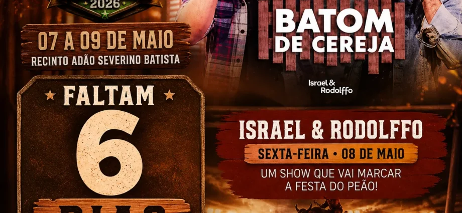 Faltam 6 dias para a Festa do Peão em Castilho 2026 e show de Israel & Rodolffo ganha destaque na programação