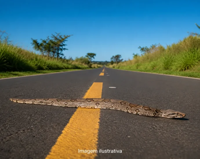 JIBOIA ATRAVESSA ESTRADA DA PRIMAVERA E CHAMA ATENÇÃO EM CASTILHO