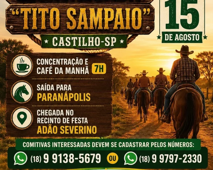 Cavalgada em Castilho 2026 terá café da manhã e percurso até o