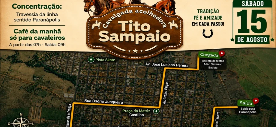 Cavalgada Tito Sampaio reunirá mais de 30 comitivas em Castilho no dia 15 de agosto