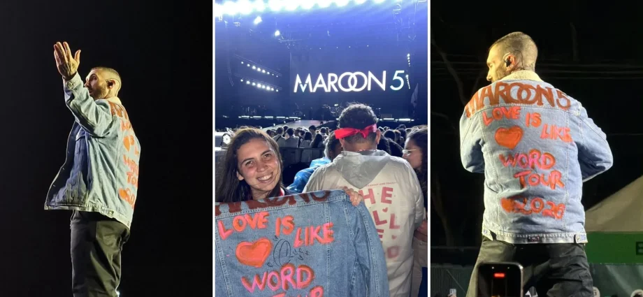 Fã de Maroon 5 ganha autógrafo de Adam Levine em show no interior de SP